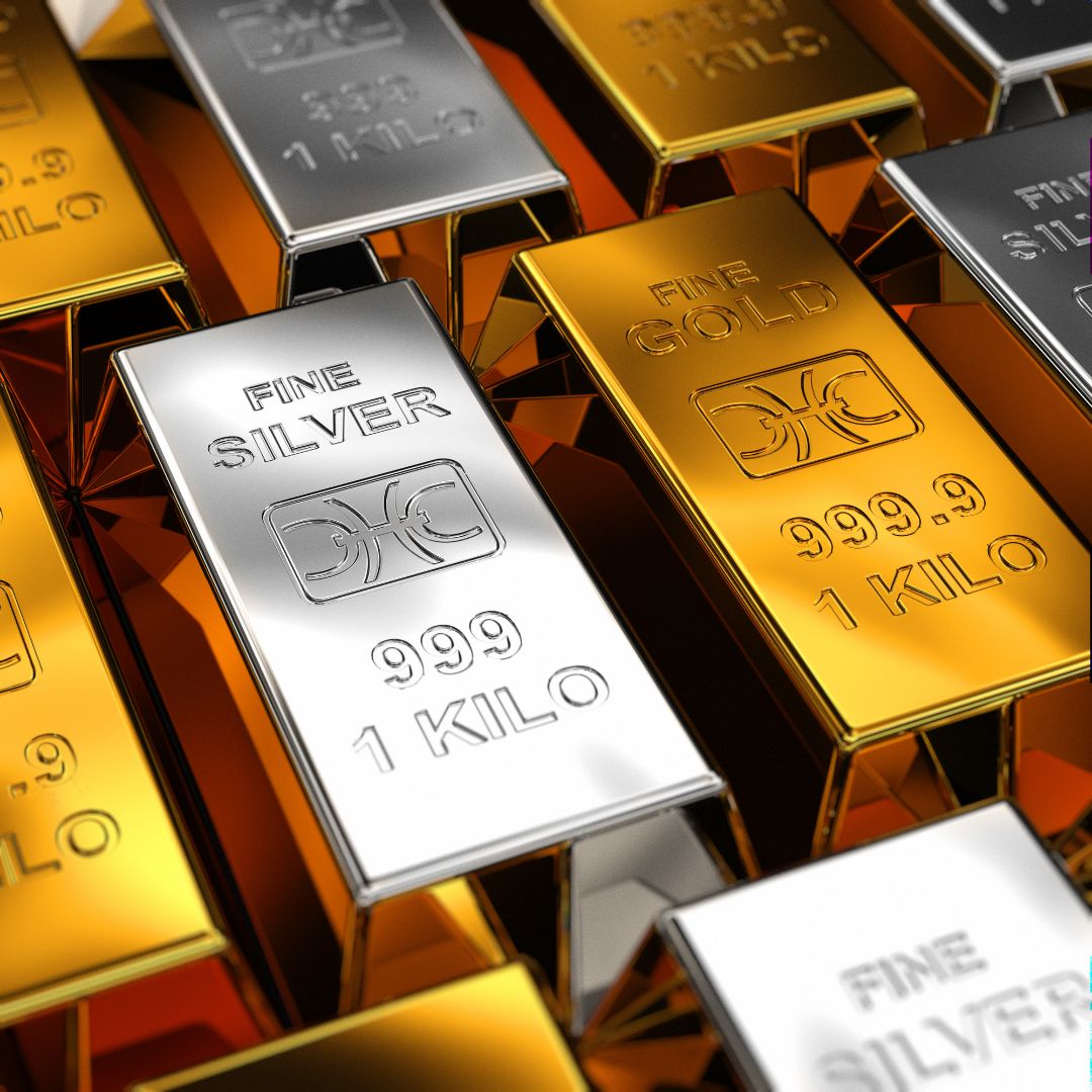 Lingotes de oro y monedas de plata como inversiones seguras a largo plazo.